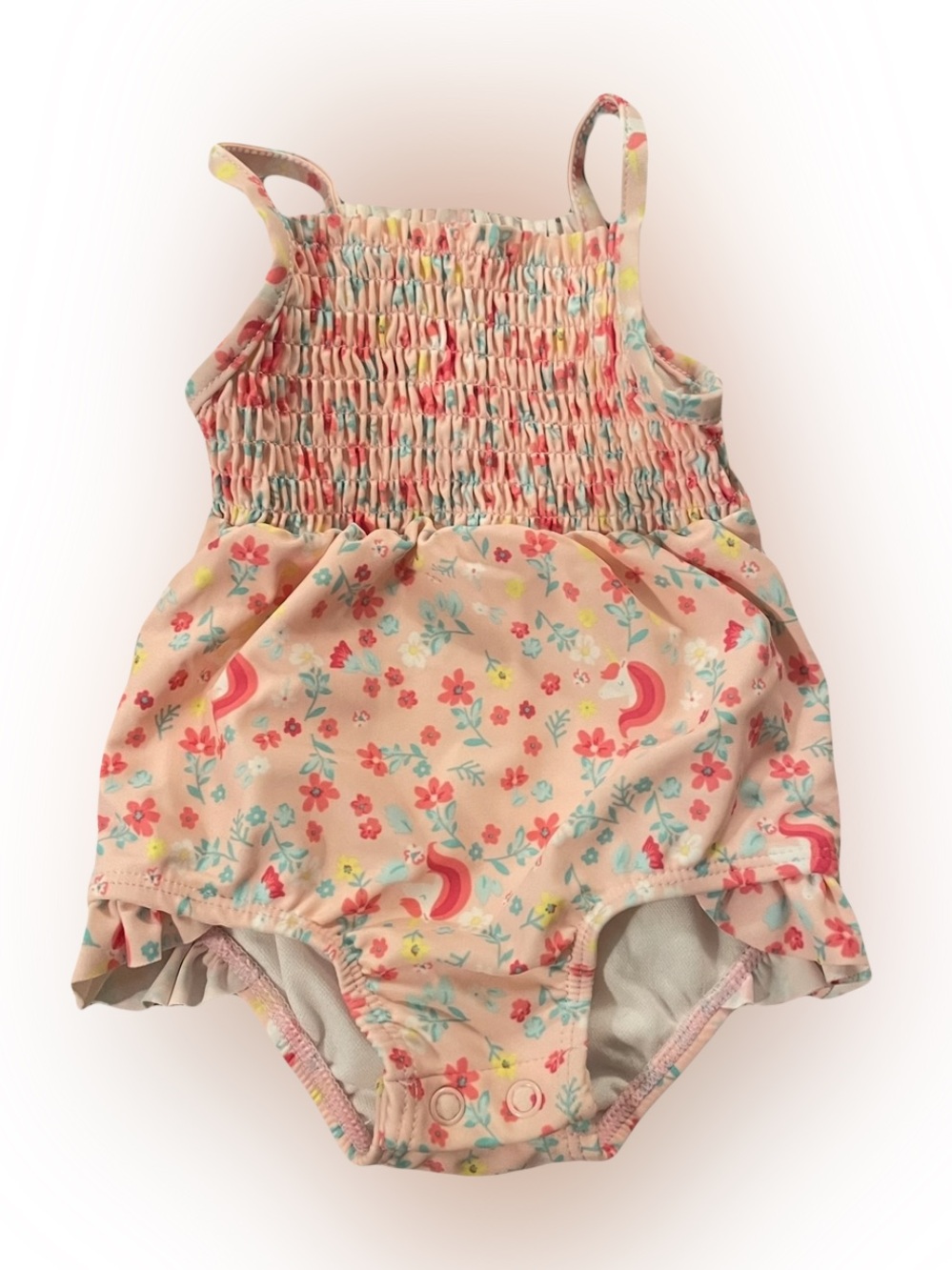Carters 3 Months Girl Pink Unicorn Smocked Bathing Suit Floral